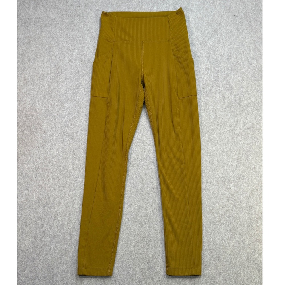 REI Co-op Leggings Womens Small Gold Ribbed Gorpcore Athleisure Hiking Trekking